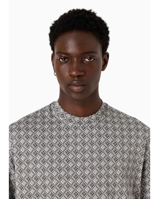 Emporio Armani Gray Oversized Jersey T-shirt With All-over Print And Elasticated Hem for men