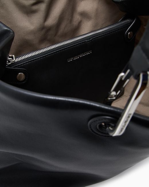 Emporio Armani Black Nappa Bag With Double Handle And Inner Zip Pouch
