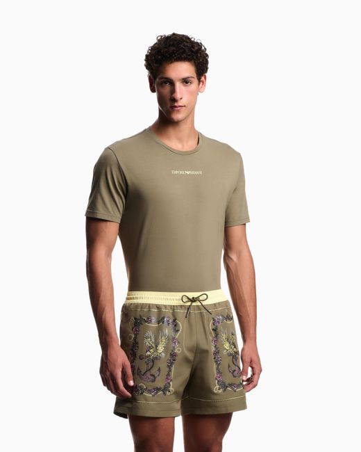 Emporio Armani Green Cards Print Swim Shorts for men