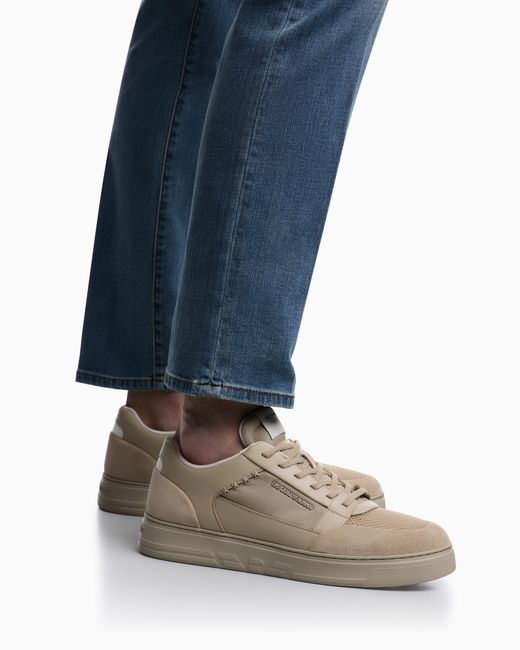 Emporio Armani White Cordura Sneakers With Suede Details for men