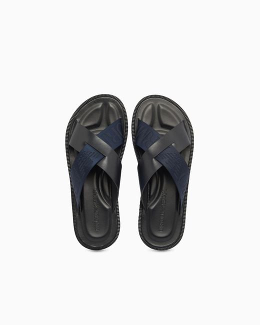 Emporio Armani White Leather Cross-Over Sandals With Logo Tape for men