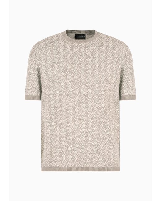 Emporio Armani Natural Short-sleeved Jumper With A Three-dimensional, Diamond-shaped Jacquard Motif That Looks Like All-over Eagles for men