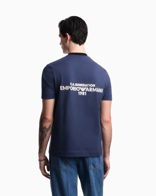 Emporio Armani Blue Heavy Jersey T-Shirt With Ea Generation Embroidery for men