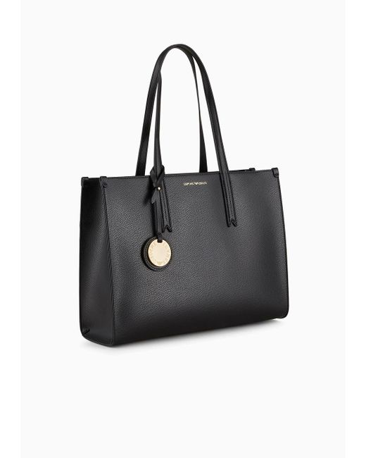 Emporio Armani Black Palmellato Leather-finish Shopper Bag With Charm