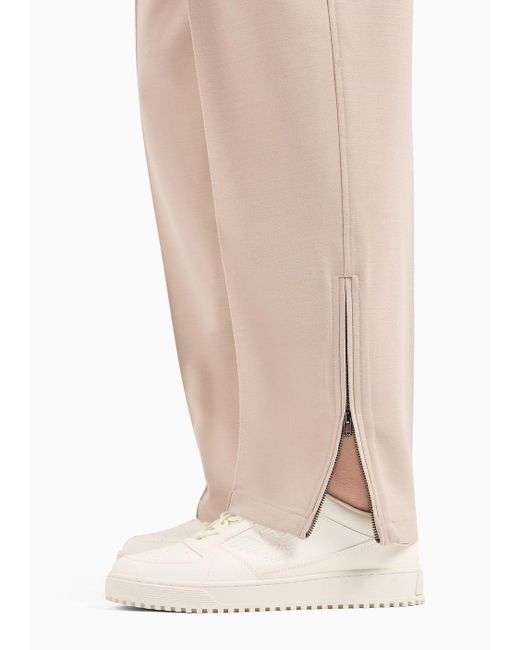 Emporio Armani Natural Wool-blend Drawstring Trousers With Veining for men
