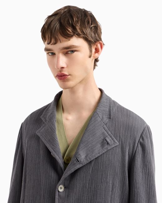 Emporio Armani Gray Guru-Collar Jacket With Off-Centre Fastening for men