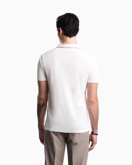 Emporio Armani White V-Neck Piqué Polo Shirt for men