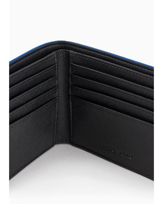 Emporio Armani Blue Asv Regenerated Saffiano Leather Card Holder Wallet With Rubberised Eagle for men
