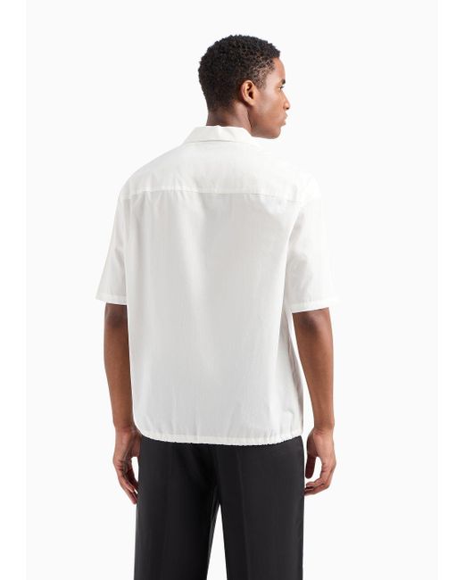 Camicia A Maniche Corte Con Stampa E Ricami Palme di Emporio Armani in White da Uomo