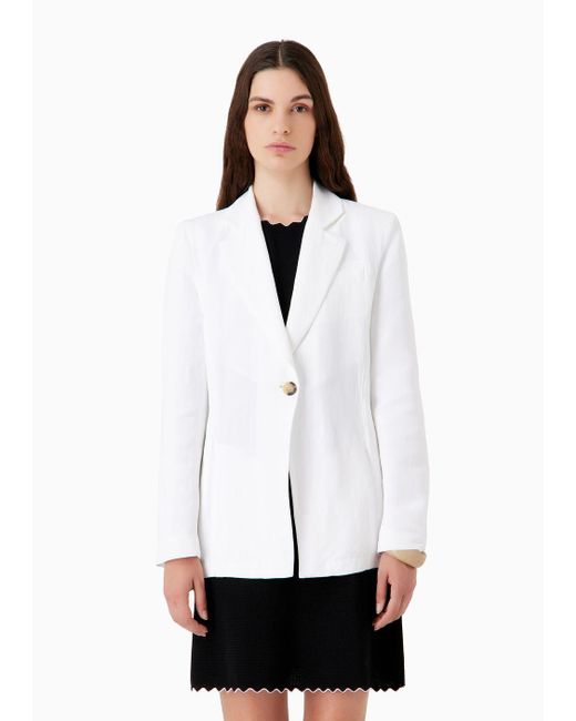 Emporio Armani White Linen-blend Shantung Blazer With Ribbon Ties