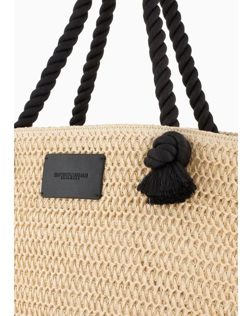Emporio Armani Natural Woven Paper Yarn Beach Bag
