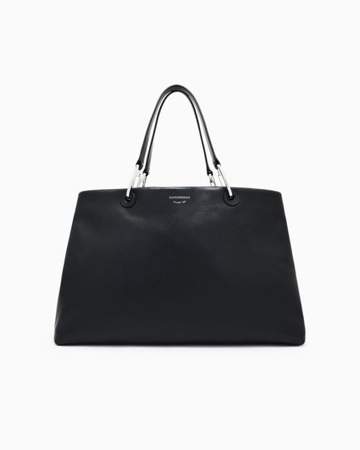 Emporio Armani Black Nappa Bag With Double Handle And Inner Zip Pouch