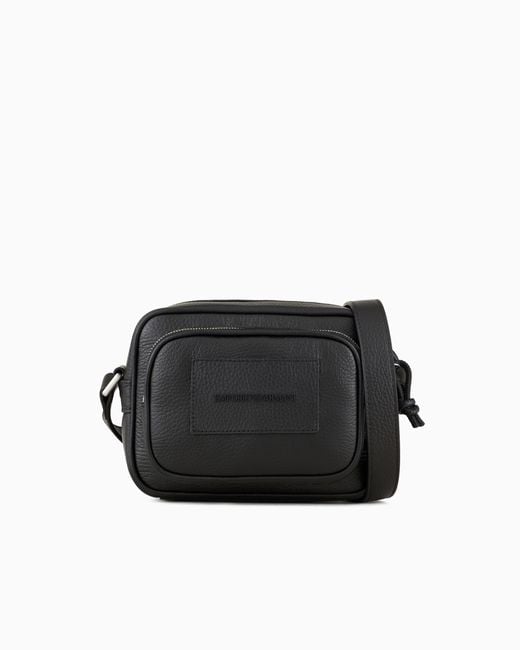 Emporio Armani Black Tumbled-Leather Camera Case With Shoulder Strap for men