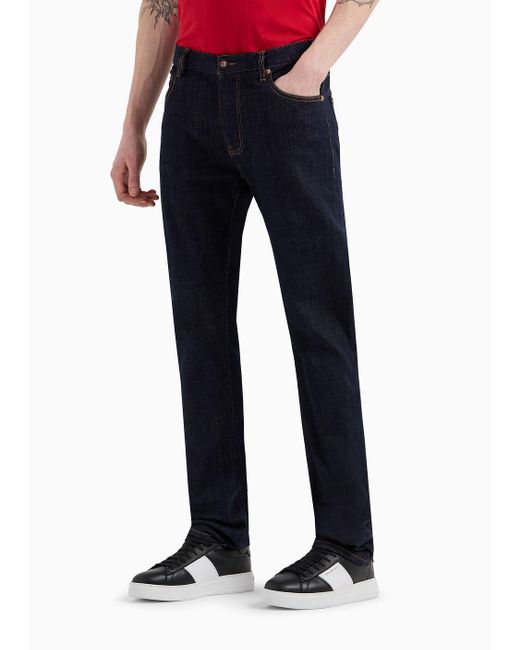 Emporio Armani Blue J45 Regular-fit Rinse-washed Denim Jeans for men