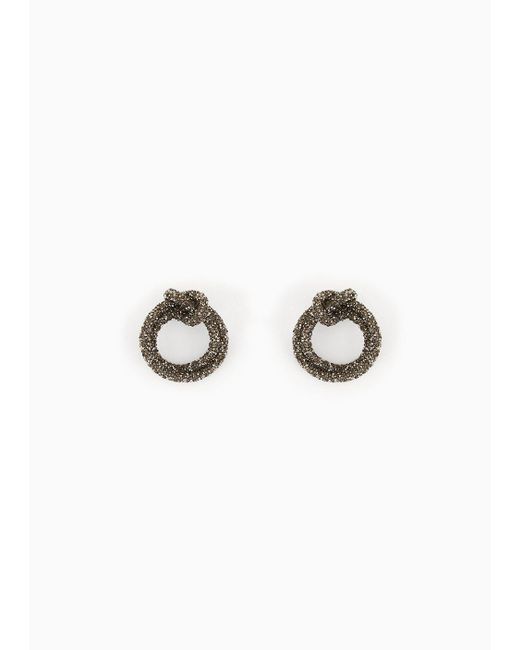 Emporio Armani Gray Hoop Earrings Covered In Rhinestones And Micro Studs