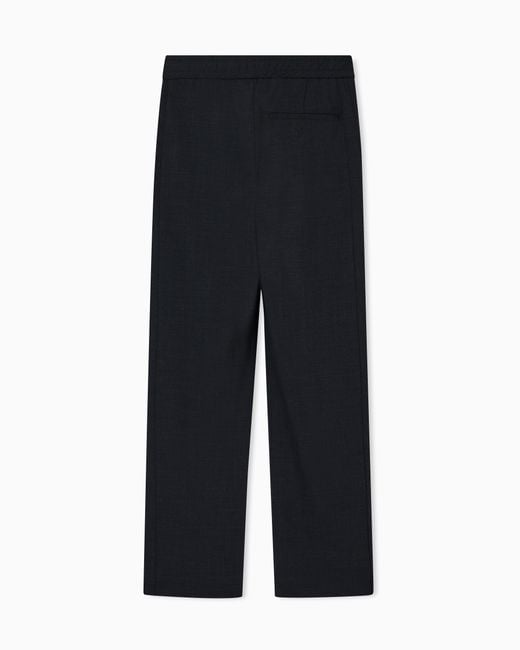 Emporio Armani Blue Wool Blend Stretch Canvas Trousers for men