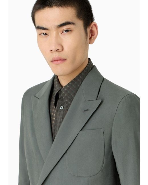 Emporio Armani Zweireihiger Anzug Aus Samtweichem Rayon-gewebe in Gray für Herren
