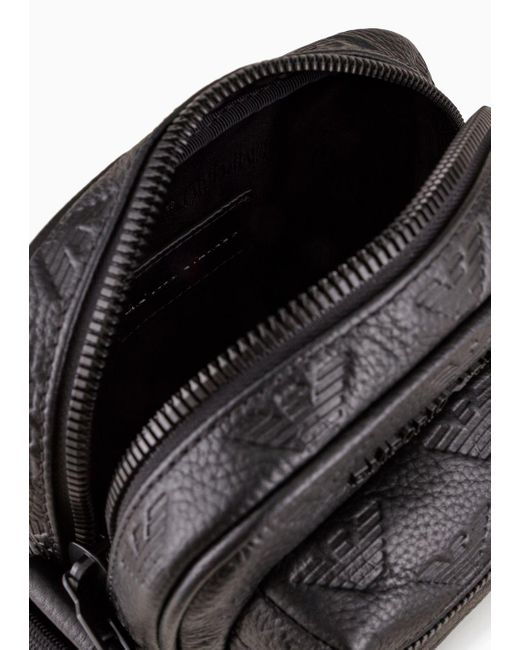 Leather belt bag with all-over embossed eagle