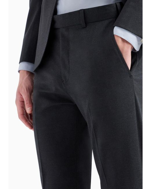 Emporio Armani Black Single-breasted, Slim-fit Two-way Stretch Virgin Wool Suit for men