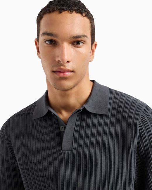 Pull Col Polo En Viscose Point Ottoman Vertical Icon Emporio Armani pour homme en coloris Black