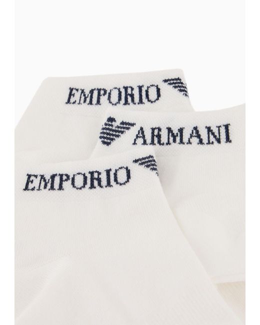 Paquete De Tres Calcetines Cortos Con Logotipo De Jacquard Emporio Armani de hombre de color White
