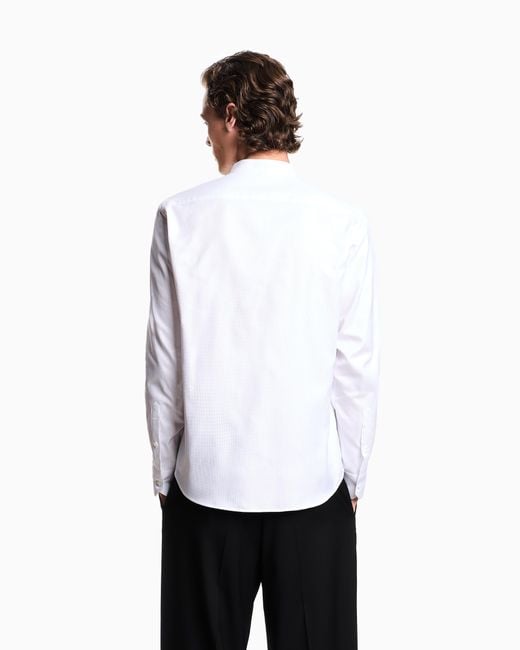 Emporio Armani White Armure Cotton Shirt With Guru Collar for men