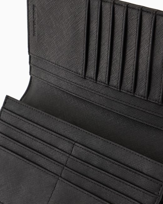 Emporio Armani Black Regenerated Saffiano Leather Large Currency Holder With Eagle Plate for men