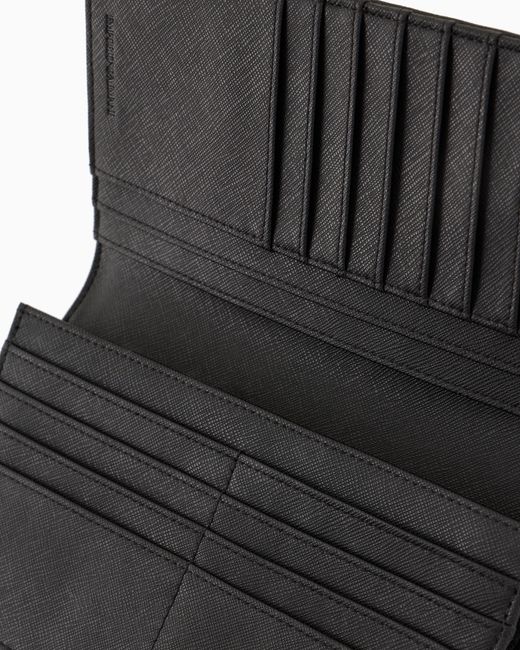 Emporio Armani Black Regenerated Saffiano Leather Large Currency Holder With Eagle Plate for men