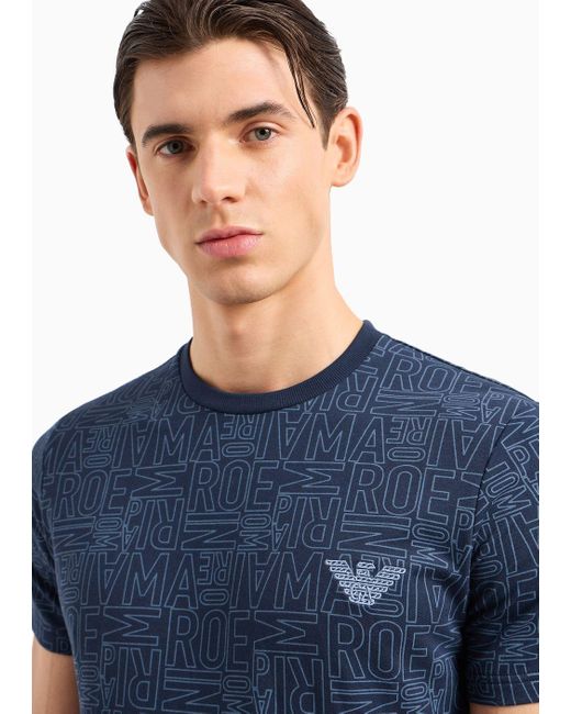 T-shirt De Détente Avec Inscription Logo All Over Emporio Armani pour homme en coloris Blue
