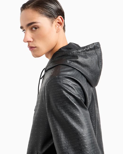 Emporio Armani Locker Geschnittener, Wende-Blouson Aus Geprägtem Lammnappaleder Mit Durchgehendem Schriftzug in Gray für Herren