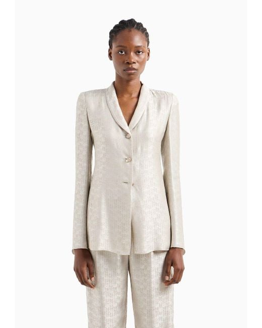 Emporio Armani White Chevron-motif Viscose Crêpe Jacket With An Opening At The Back