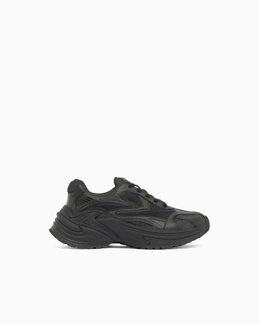 Emporio Armani Black Suede And Mesh Sneakers for men