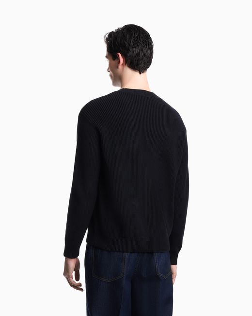 Emporio Armani Blue Half Fisherman's Rib Knit Jumper for men