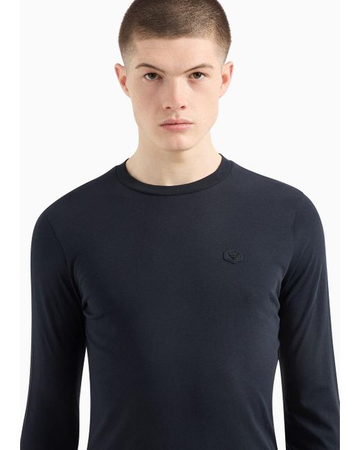 Emporio Armani Blue Supima Jersey Jumper With Micro Logo Patch for men