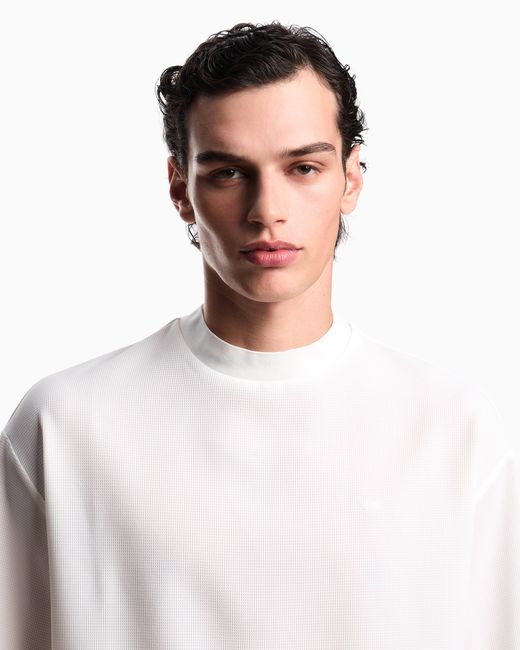 Emporio Armani White Icon 3D Piqué-Effect Crêpe Jersey T-Shirt for men