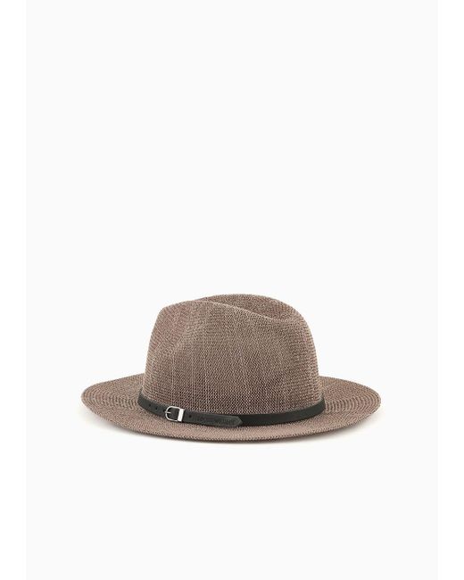 Emporio Armani Brown Paper-yarn Fedora Hat With Strap for men