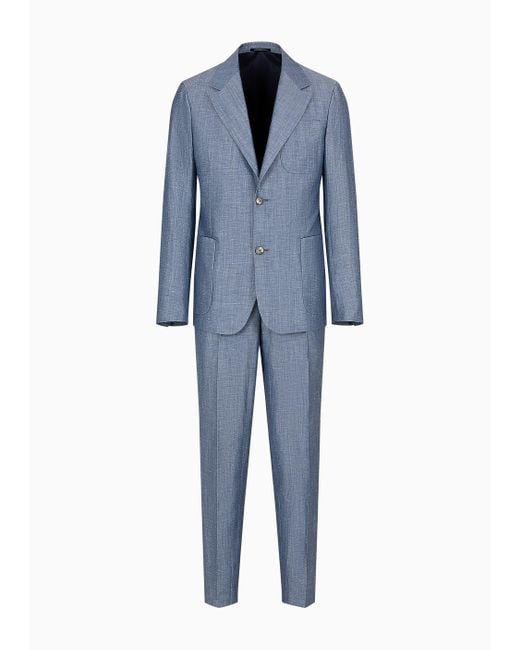 Emporio Armani Einreihiger Anzug Aus Besonders Leichtem, Tropischen Mischgewebe Aus Schurwolle Und Leinen in Blue für Herren