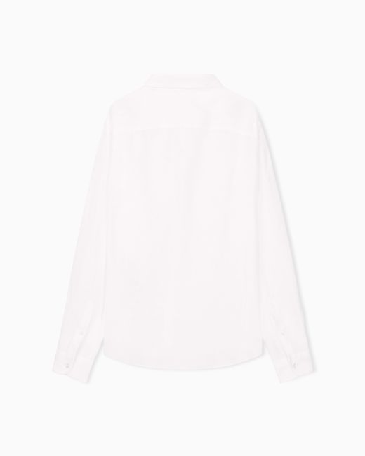 Emporio Armani White Garment-Dyed Linen Shirt With French Collar for men