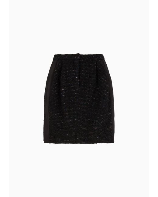 Emporio Armani Black Wool-blend Lurex-tweed Pleated Skirt
