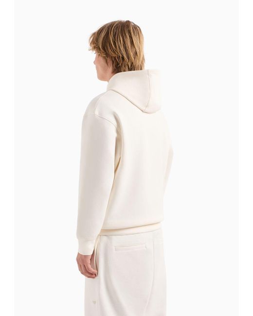 Emporio Armani White Oversized Double-jersey Hooded Sweatshirt With Logo Embroidery Trim for men