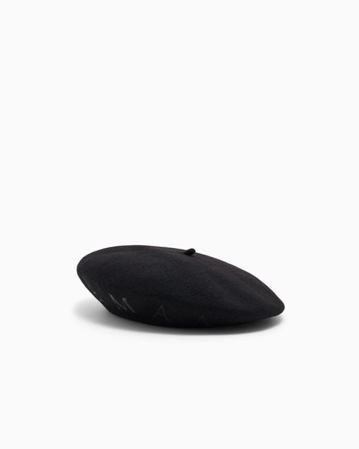 Emporio Armani Black Beret Hat With Metallic Studs Around The Edge