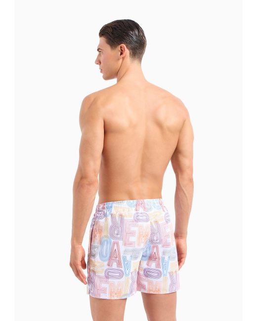 Emporio Armani White Asv Macro Logo Print Recycled-fabric Swim Shorts for men