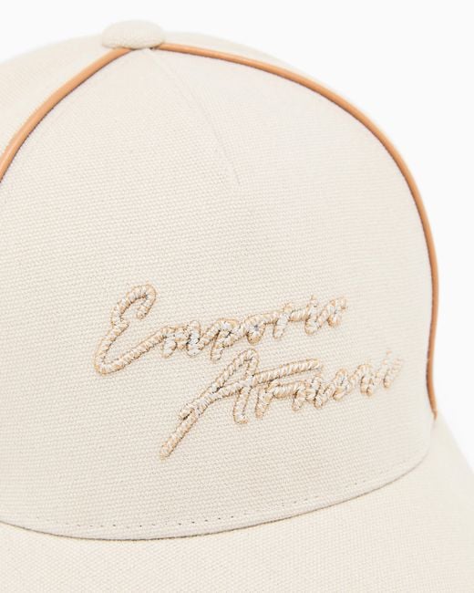 Emporio Armani White Canvas Baseball Cap With Signature Logo Embroidery