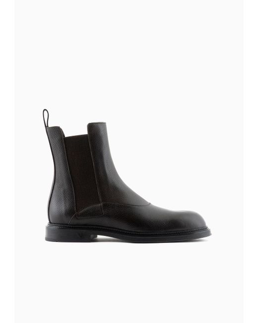 Emporio Armani Black Grained Leather Chelsea Boots for men