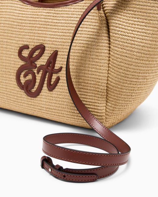 Emporio Armani Natural Woven Straw Medium Shopper Bag With Ea Logo