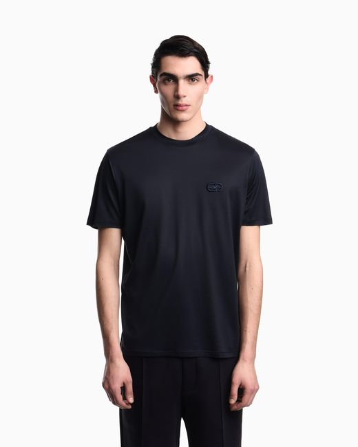 Emporio Armani Blue Lyocell Blend Jersey T-Shirt With Ea Logo Embroidery for men