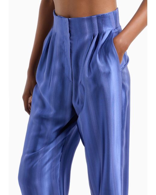 Pantalones De Pernera Ovalada En Tejido Jacquard De Viscosa Con Motivo Diagonal Y Efecto Degradado Emporio Armani de color Blue