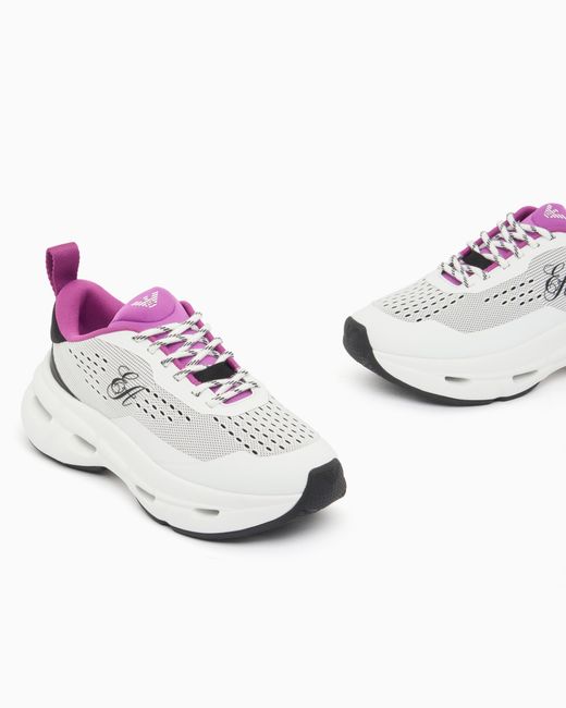 Emporio Armani White Breathable Mesh Sneakers With A Thick Cushioned Rubber Sole