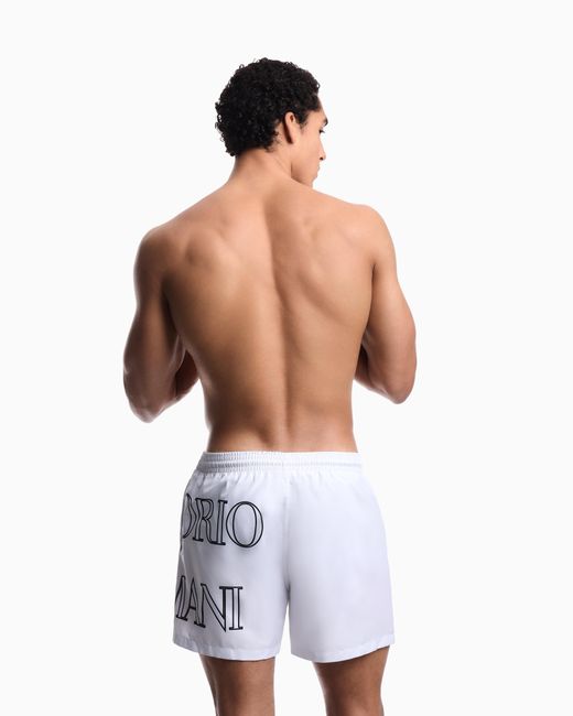 Emporio Armani White Bold Logo Swim Shorts for men