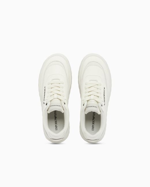Emporio Armani White Smooth Leather Lace-Up Sneakers With A Textured Rubber Sole for men